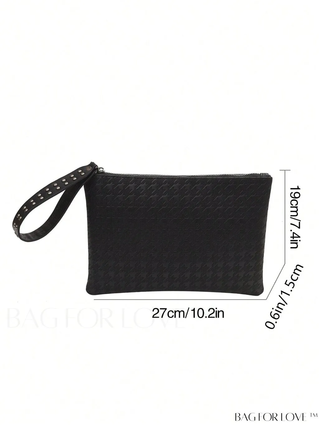 BagForLove - Funky PU Square Bag with Studded Decor, Houndstooth Embossed, Zipper Closure, Wristlet Included