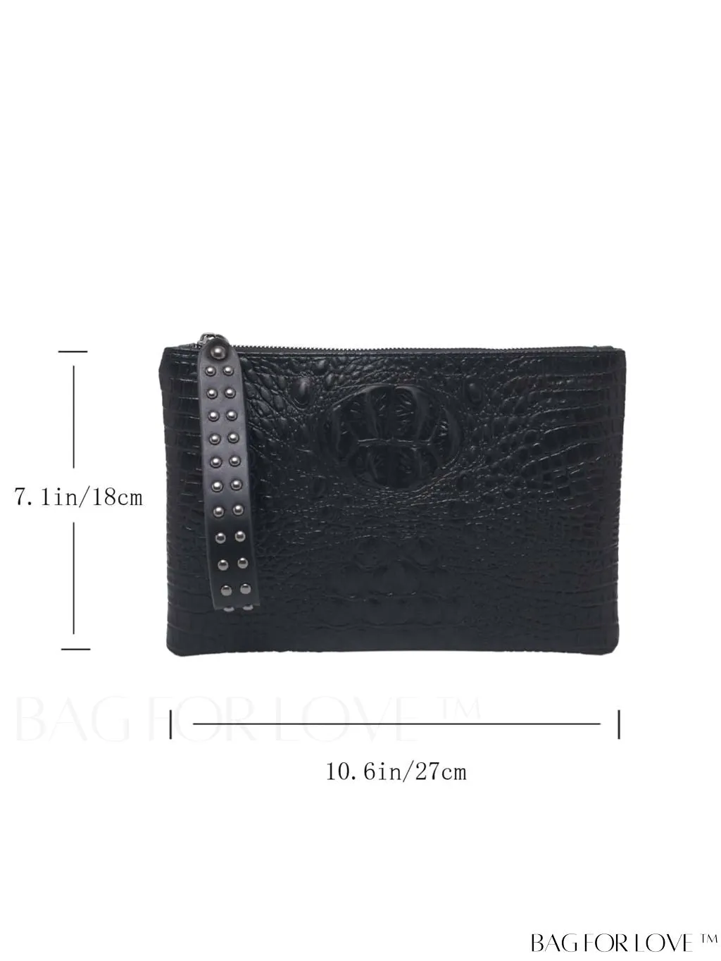 BagForLove - Funky PU Square Bag with Studded Decor, Houndstooth Embossed, Zipper Closure, Wristlet Included