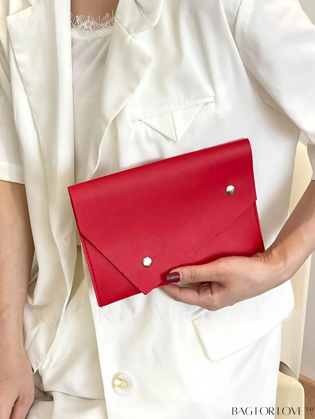 BagForLove - Stylish Studded Envelope Clutch Bag - Chic Solid Color Design