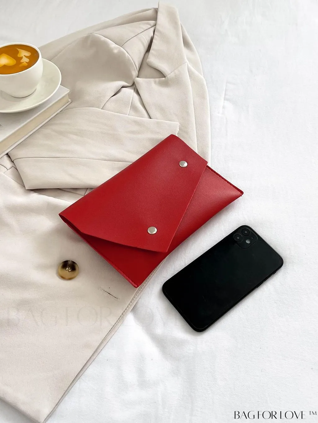 BagForLove - Stylish Studded Envelope Clutch Bag - Chic Solid Color Design