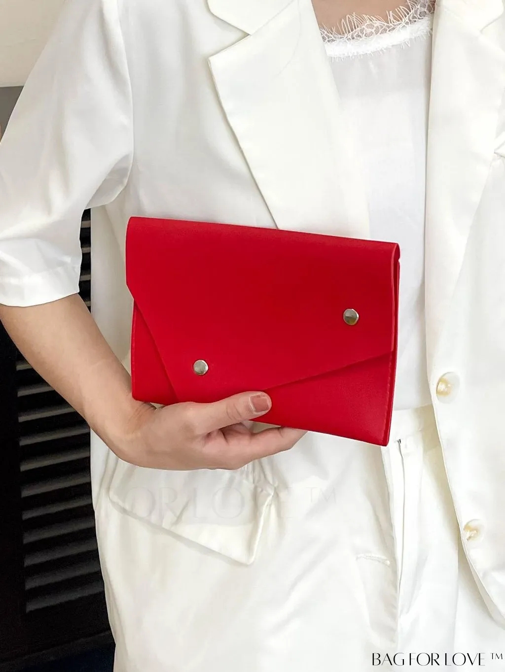 BagForLove - Stylish Studded Envelope Clutch Bag - Chic Solid Color Design