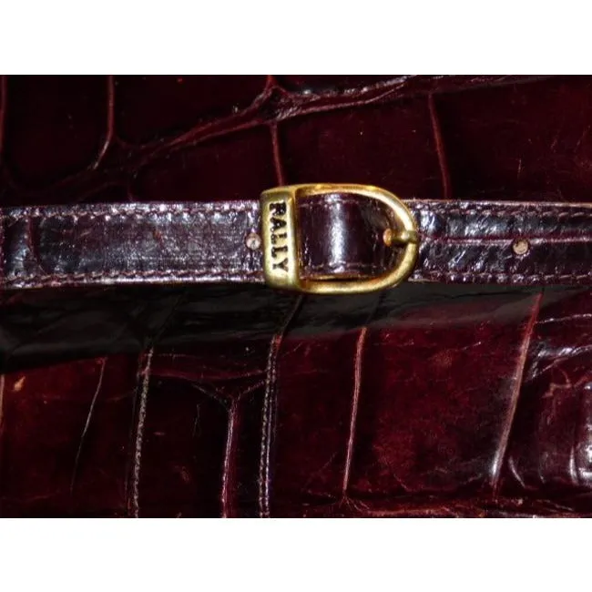Bally Vintage Pursesdesigner Purses Crocodile Embossed Maroon Leather Cross Body Bag