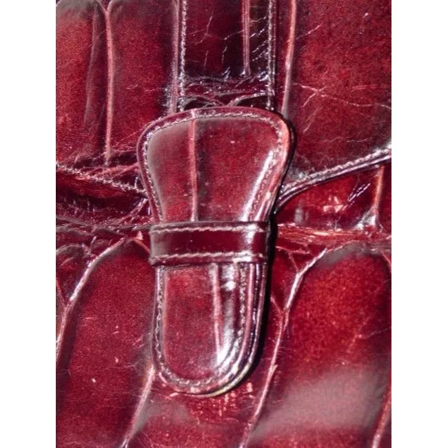Bally Vintage Pursesdesigner Purses Crocodile Embossed Maroon Leather Cross Body Bag