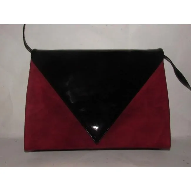 Bally Vintage Pursesdesigner Purses Red Suede And Black Patent Leather Shoulder Bag