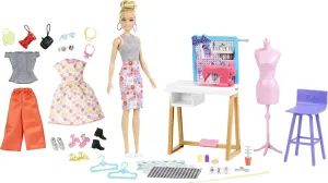 Barbie Fashion Designer Doll & 25  Accessories, Studio Playset Includes Toy Furniture, Sewing Machine & Mannequin, Blonde Doll