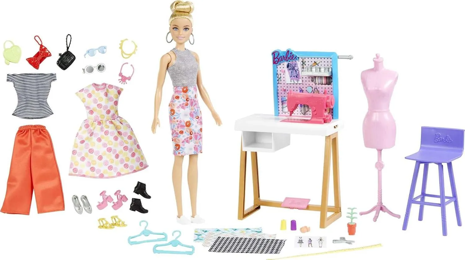 Barbie Fashion Designer Doll & 25  Accessories, Studio Playset Includes Toy Furniture, Sewing Machine & Mannequin, Blonde Doll