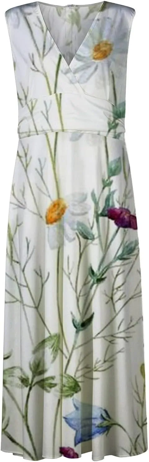 Beach Dresses for Women,Spring Summer Trendy Elegant V Neck Wrap Floral Boho Dress Flowy Ruched Hawaiian Maxi Dress
