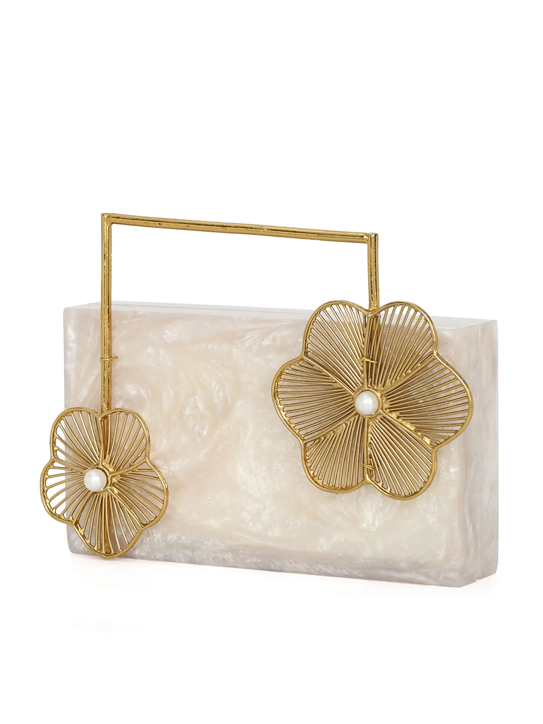 Beige Solid Party Box Clutches With Attractive Brass Handle