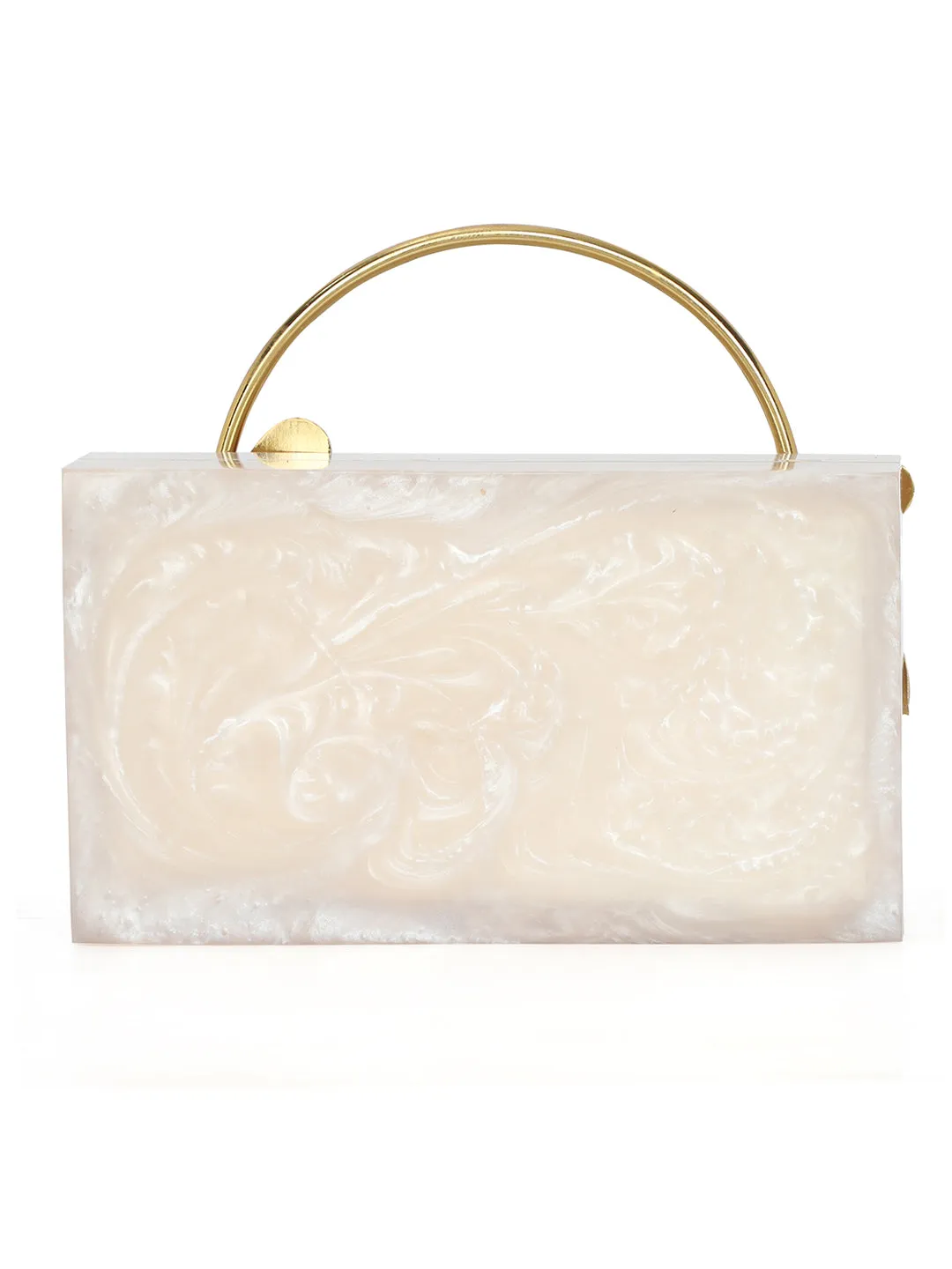 Beige Solid Party Box Clutches With Attractive Brass Handle