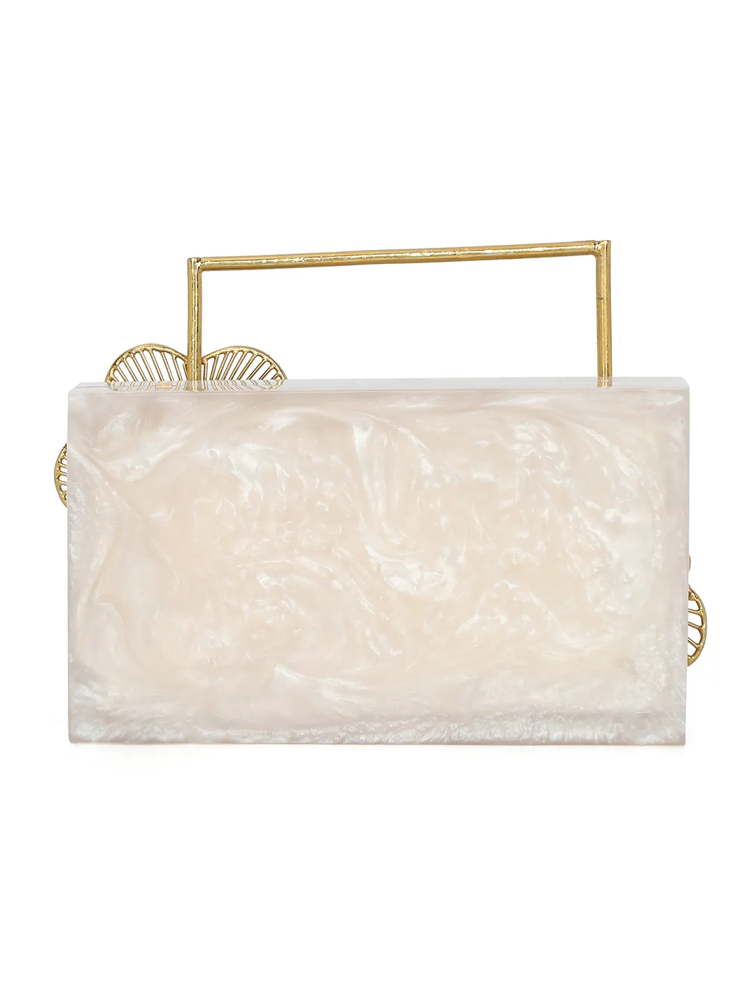 Beige Solid Party Box Clutches With Attractive Brass Handle