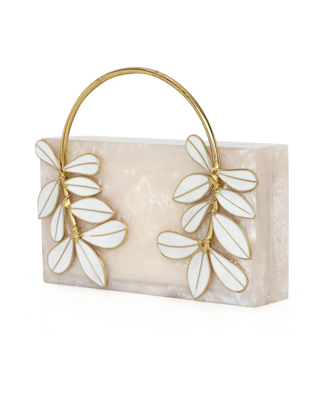 Beige Solid Party Box Clutches With Attractive Brass Handle
