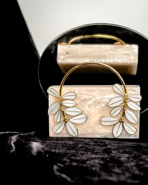 Beige Solid Party Box Clutches With Attractive Brass Handle