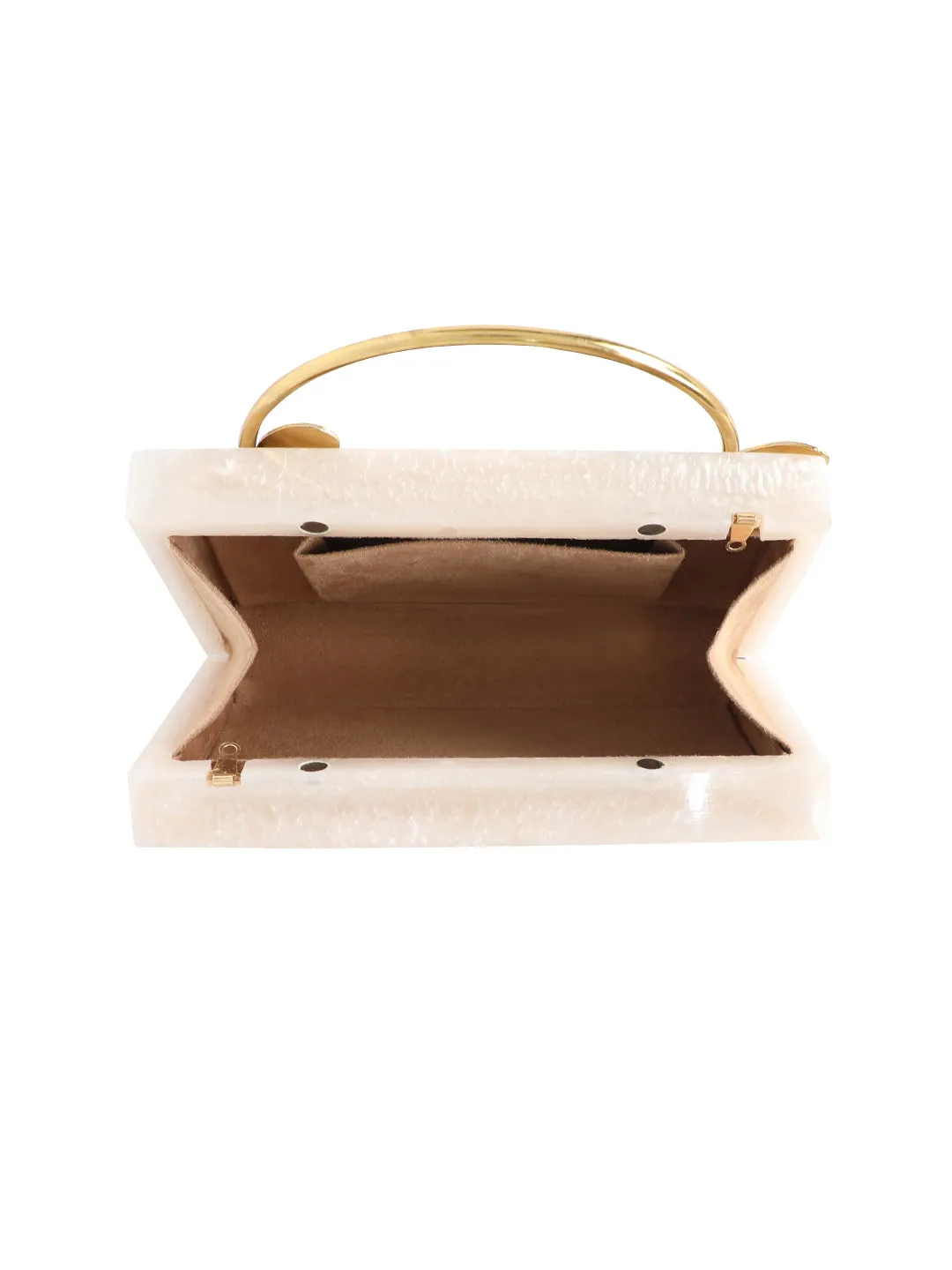 Beige Solid Party Box Clutches With Attractive Brass Handle