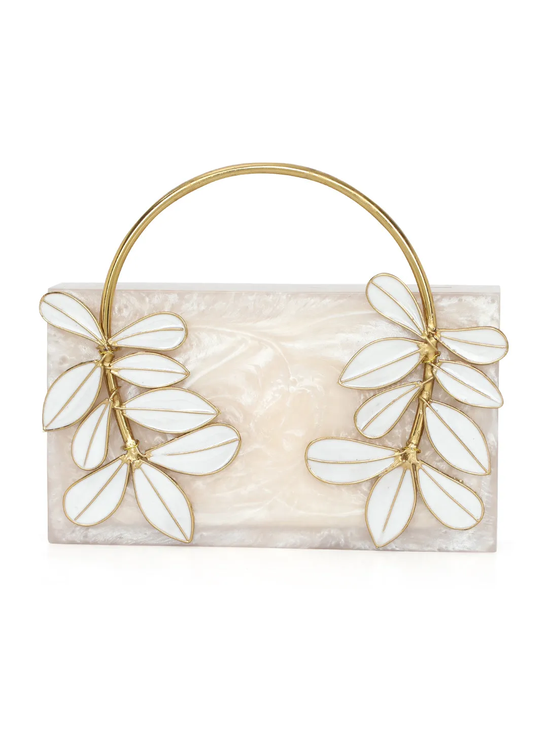 Beige Solid Party Box Clutches With Attractive Brass Handle