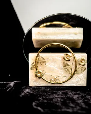Beige Solid Party Box Clutches With Attractive Brass Handle