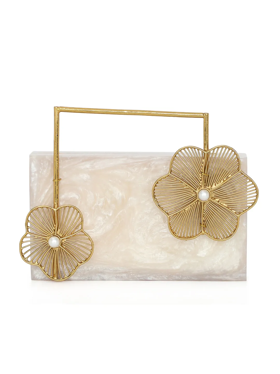 Beige Solid Party Box Clutches With Attractive Brass Handle