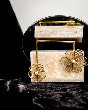 Beige Solid Party Box Clutches With Attractive Brass Handle