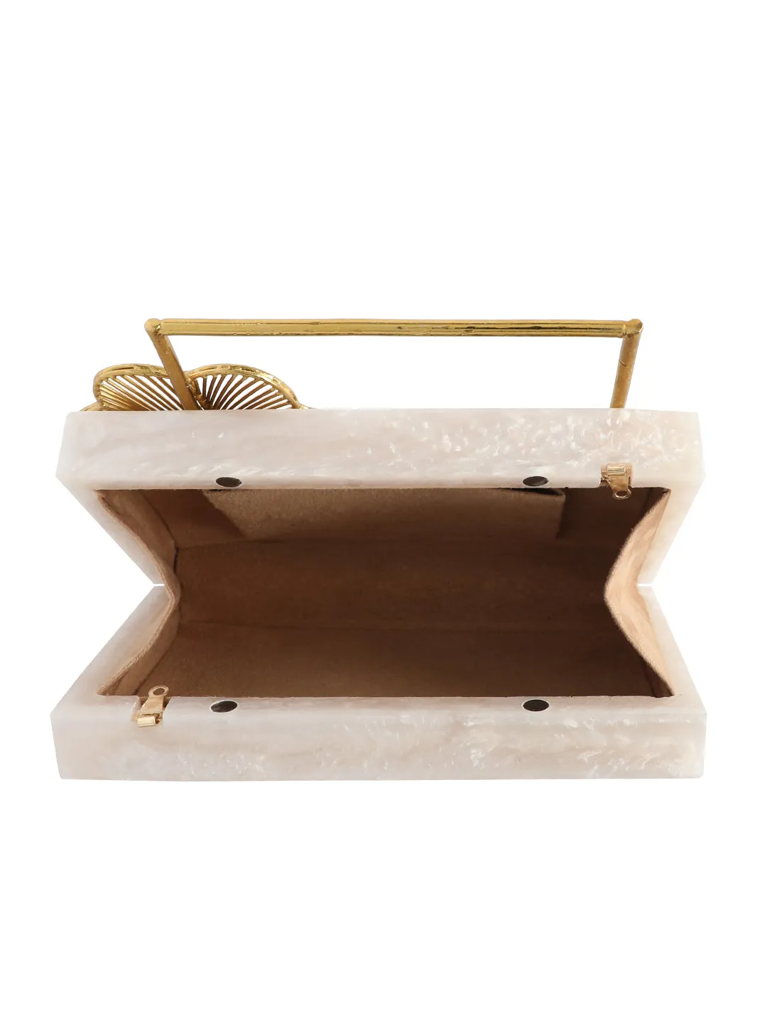 Beige Solid Party Box Clutches With Attractive Brass Handle