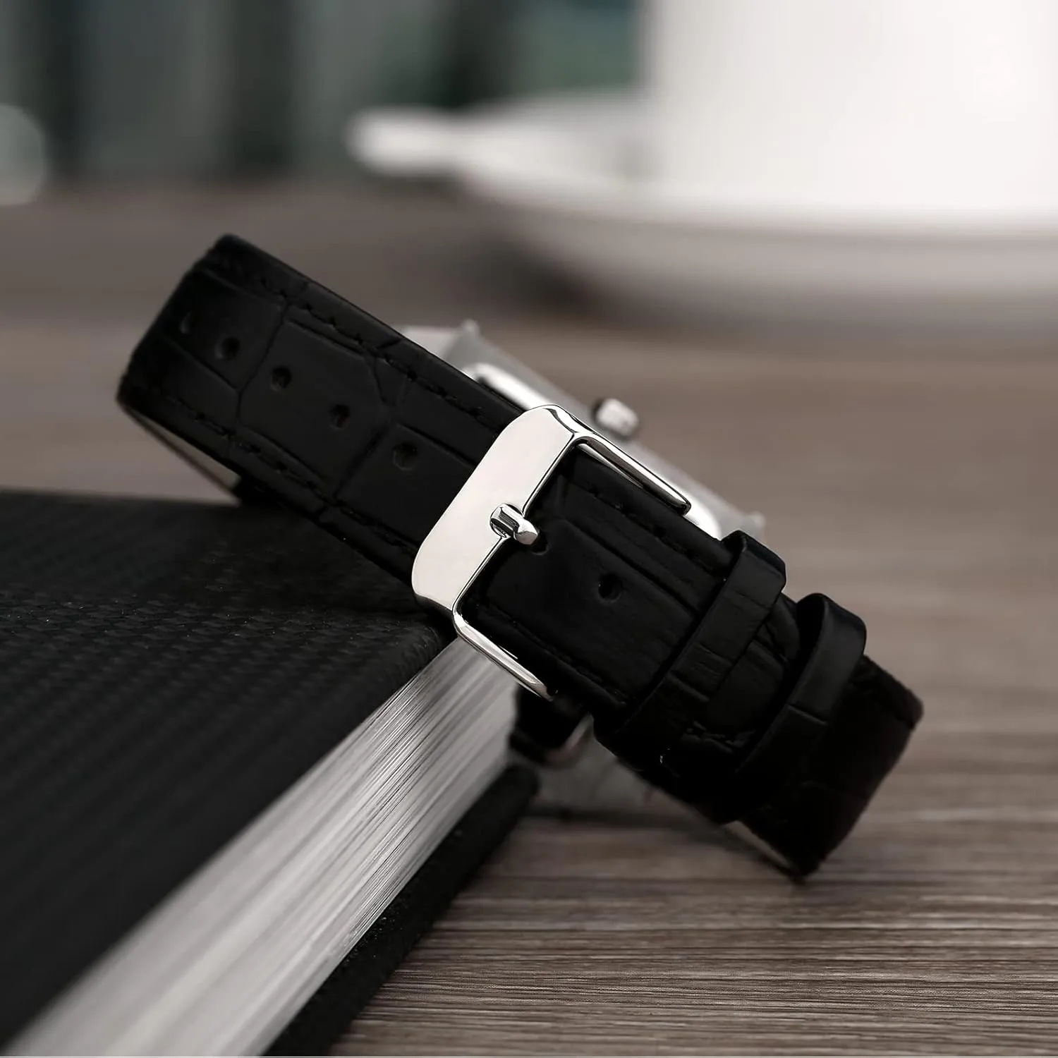 BERNY Square Watches for Men Quartz Watch Rectangular Calendar Leather Strap Watch