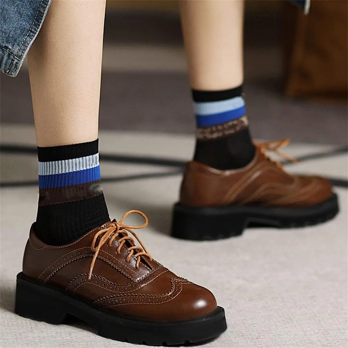 Betastella Women's Patent Leather Oxfords Chunky Heels Lace Up Brogue Shoes