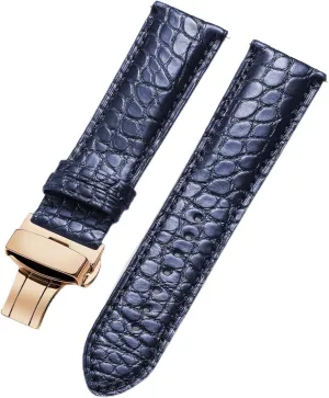 BINLUN Alligator Grain Leather Watch Bands for Men Watch Straps Handmade Crocodile Grain Quick Release Replacment Genuine Classic Leather Women Watchband Deployment Rose Gold Buckle, Blue 20mm