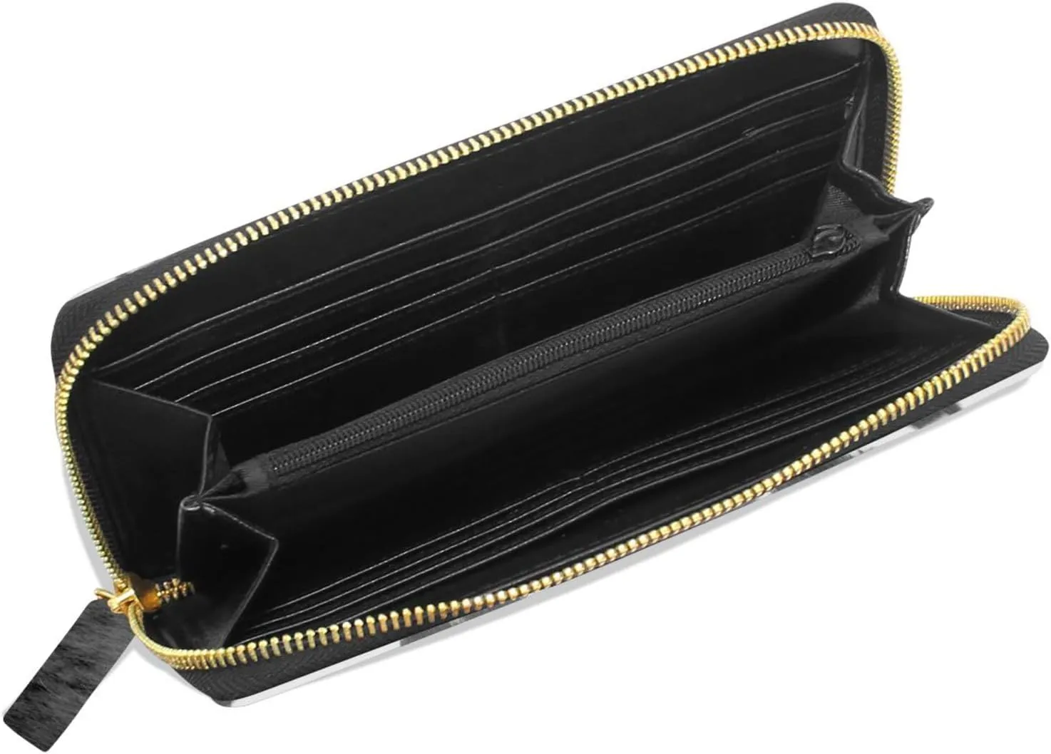 Black Cow Fur Skin Animal Texture on White Leather Long Wallet Organizer with Zipper Purse Clutch Bag for Women Men Key Card Coin Passport Checkbook 8 x 4 inch