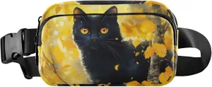 Black Cute Cat Yellow Forest Fanny Packs Women Waterproof Belt Bag Hip Pouch Cute Travel Waist Bag