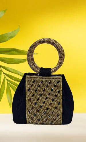 Black Embroidered Handbag