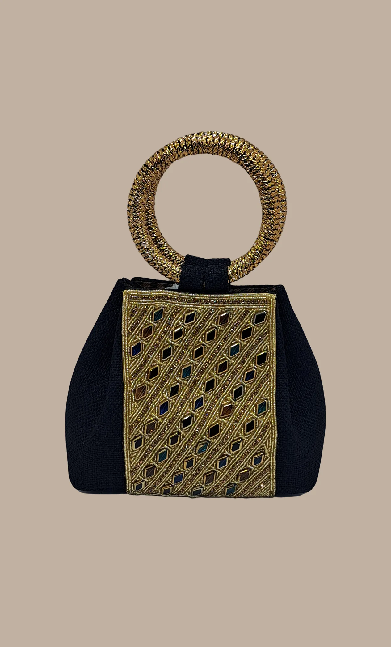 Black Embroidered Handbag