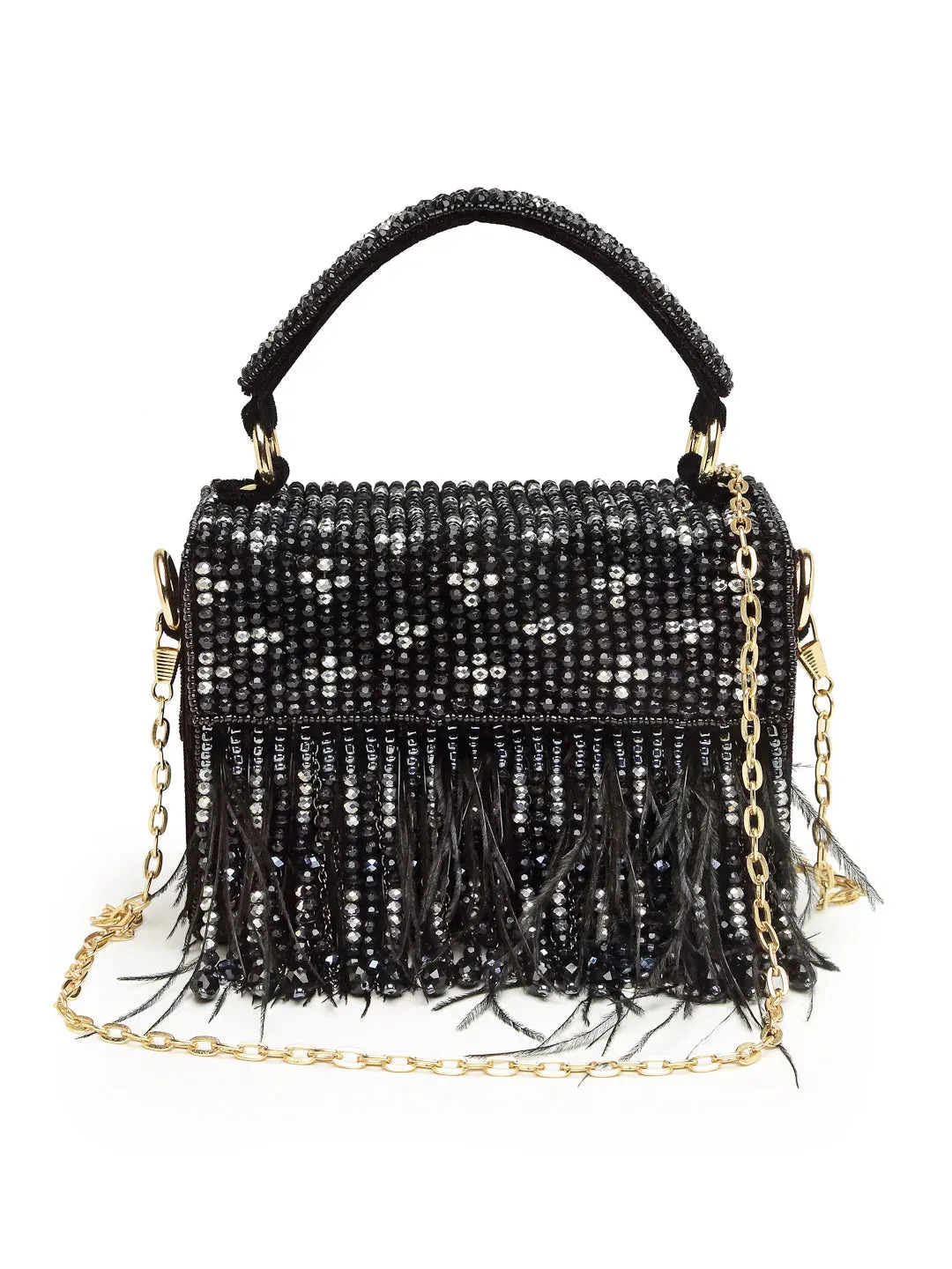 Black Feathered Box Clutch