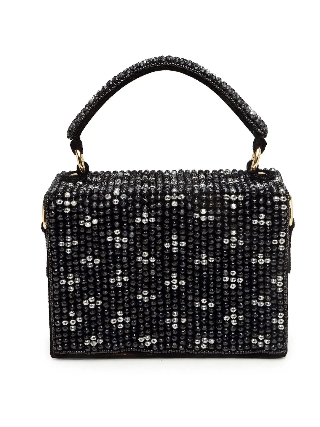 Black Feathered Box Clutch