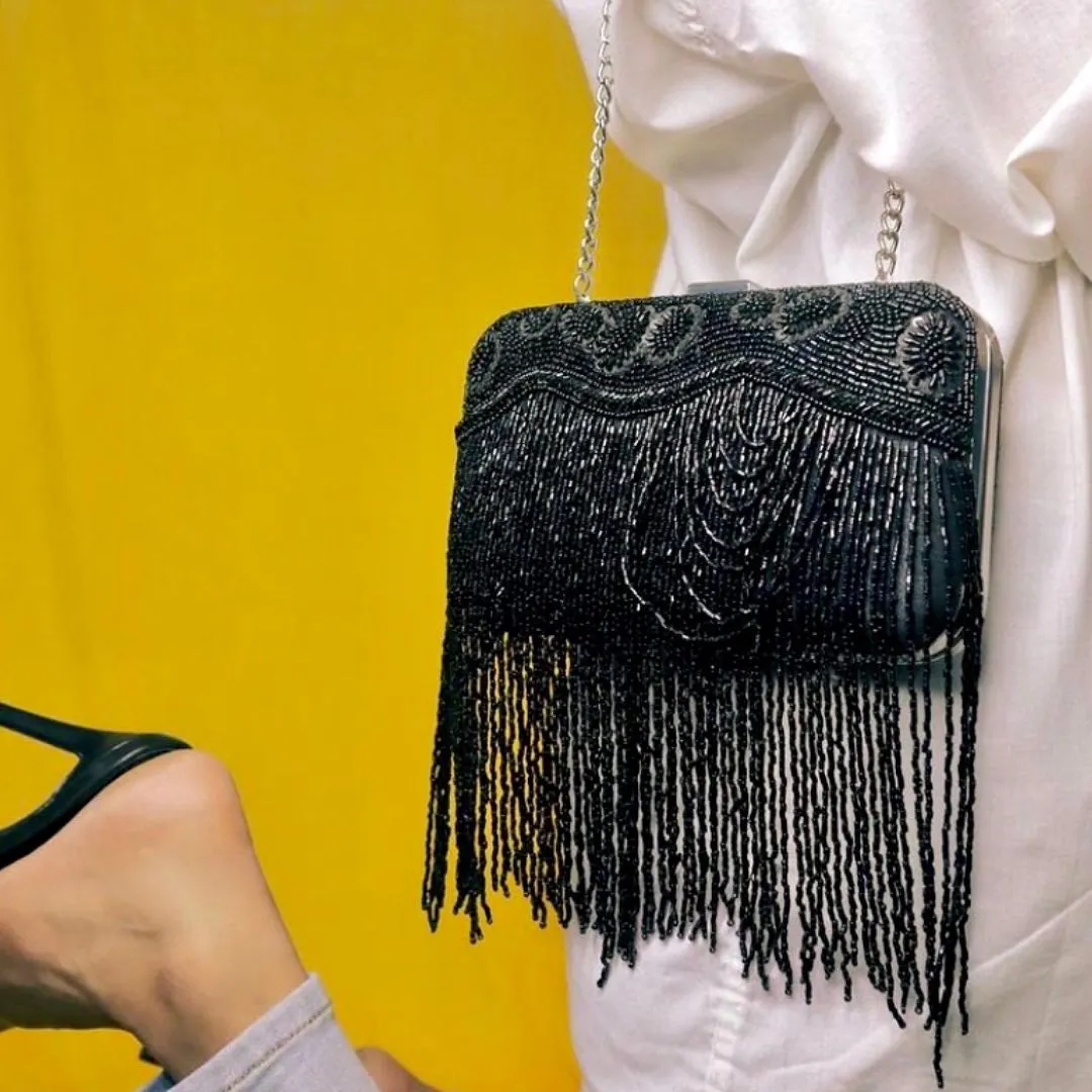 Black Fringes Statement Clutch