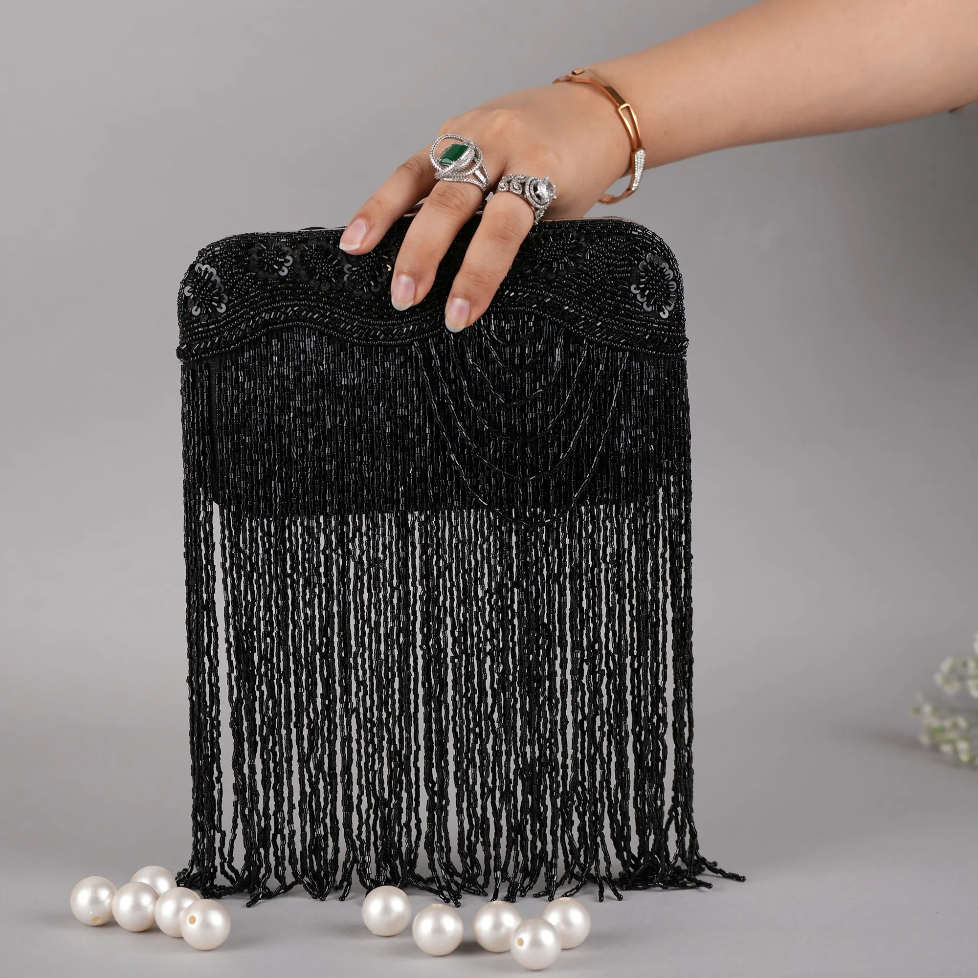 Black Fringes Statement Clutch