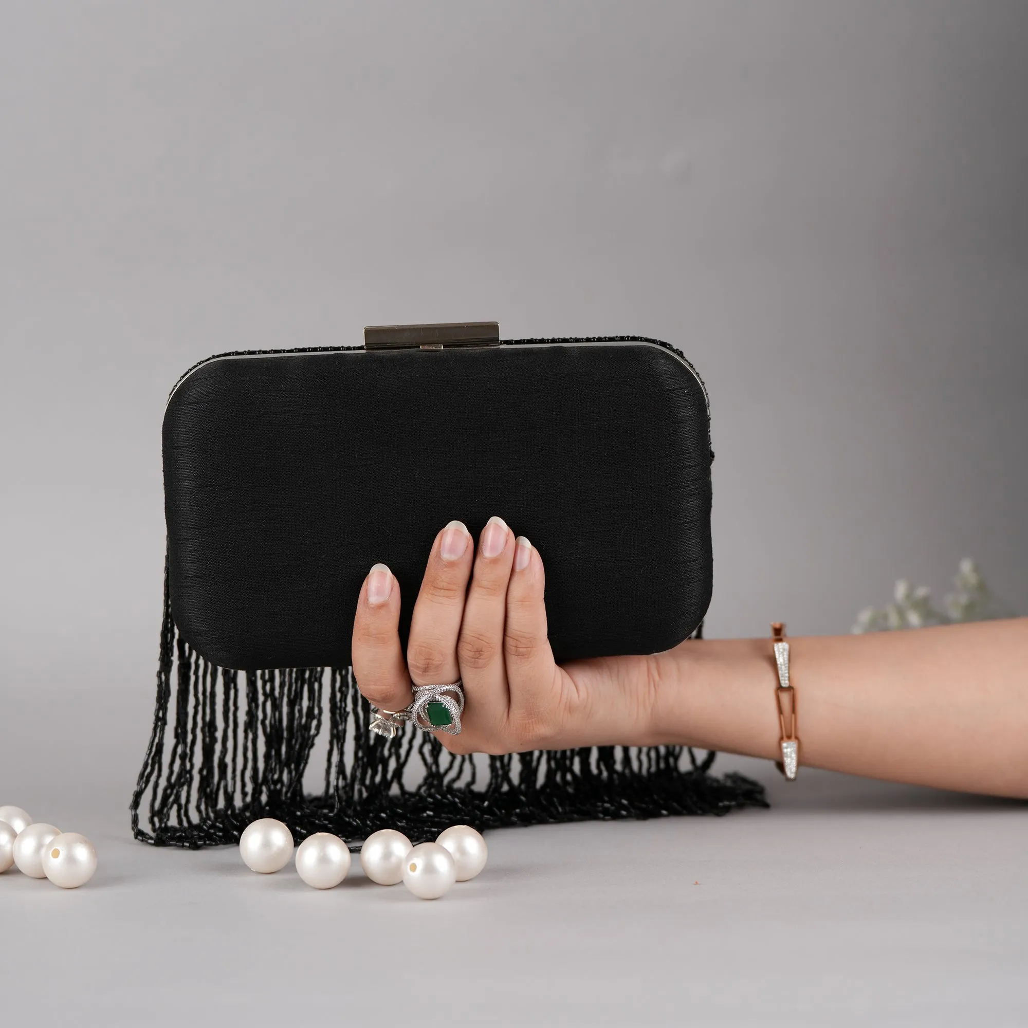 Black Fringes Statement Clutch