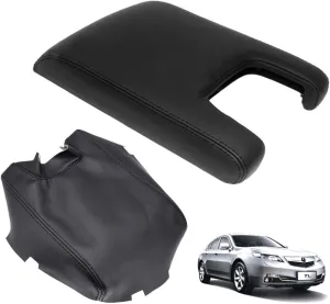 Black Leather Center Console Lid Armrest Cover Skin Replacement for Acura TL 2009-2012(Leather Only)