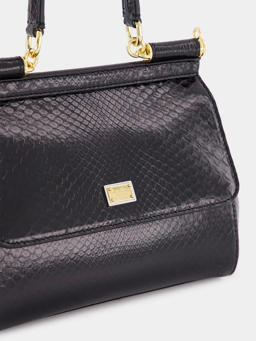 Black Medium Python Sicily Bag