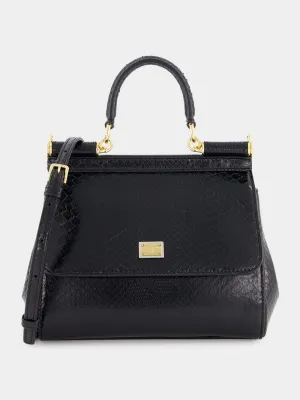 Black Medium Python Sicily Bag