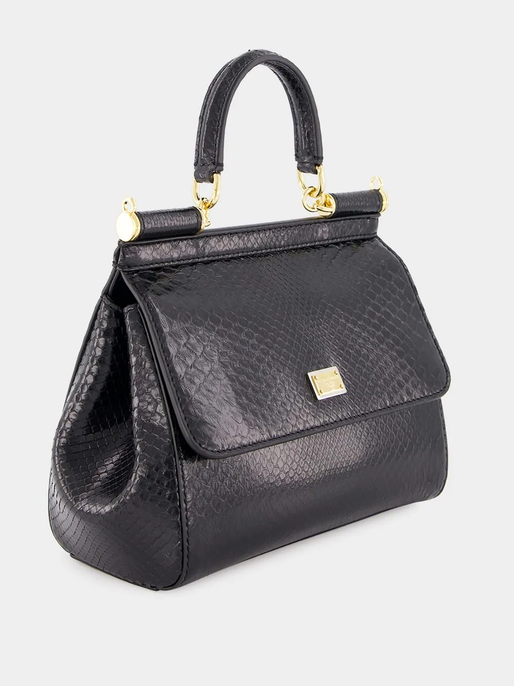 Black Medium Python Sicily Bag
