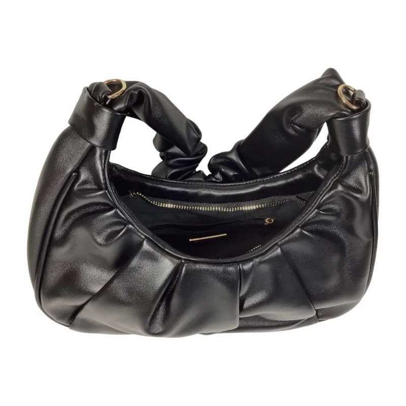 Black Ruched Purse With Short and Long Strap