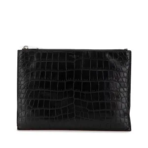 Black Saint Laurent Croc Embossed Leather Clutch