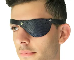 Black Snake Skin Leather Eye Patch with Buckle. Medical, Adjustable, Cosplay, Halloween. Suitable for permanent use. For the Right or Left Eye.