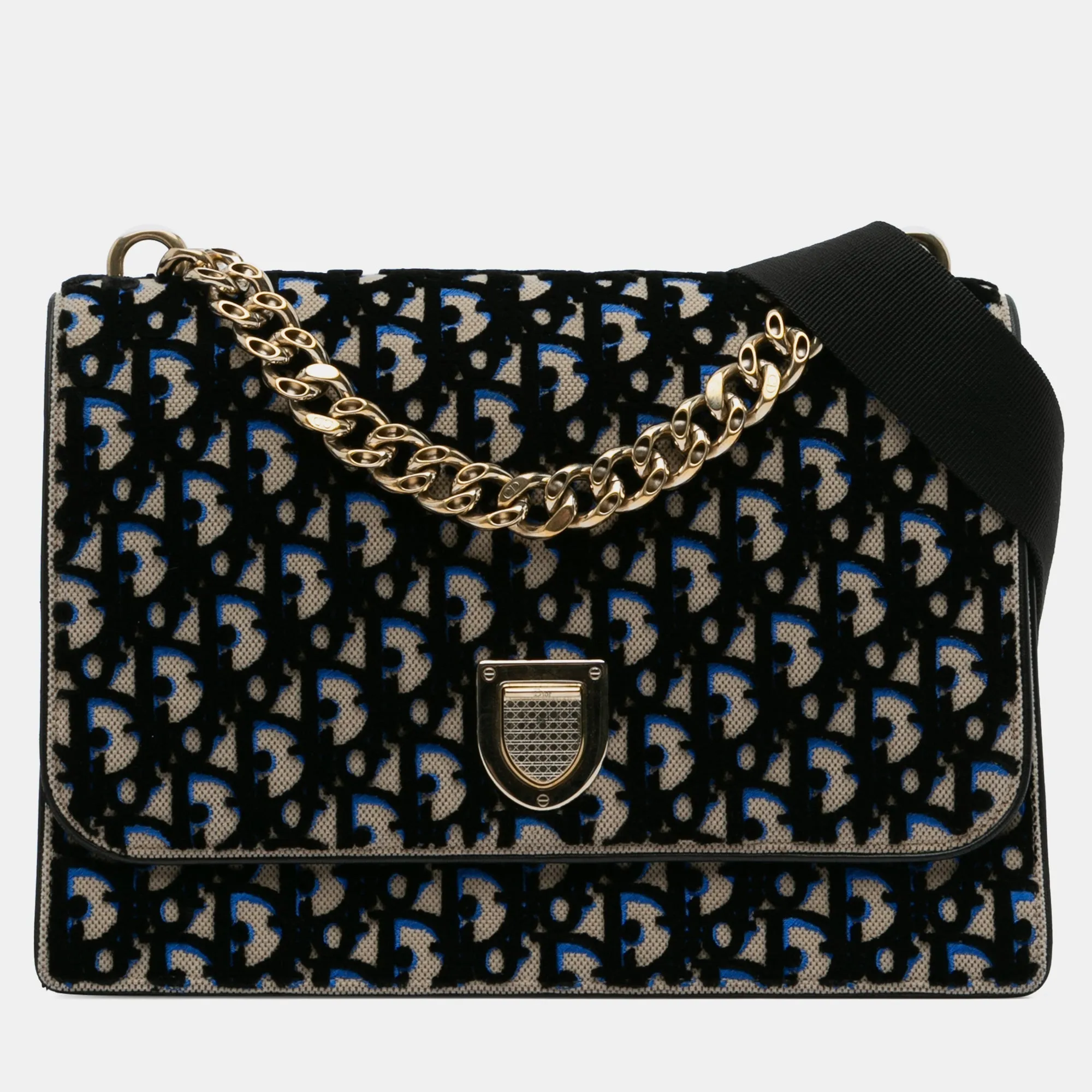 Black Velvet Oblique Diorama Shoulder Bag