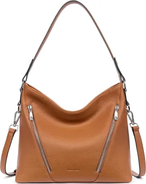 BOSTANTEN Women Leather Handbag Designer Large Hobo Purses Shoulder Bag Brown