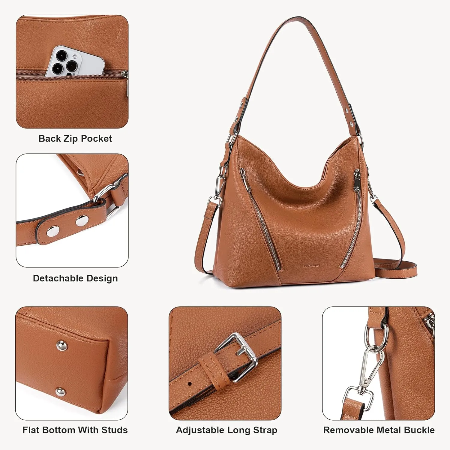 BOSTANTEN Women Leather Handbag Designer Large Hobo Purses Shoulder Bag Brown