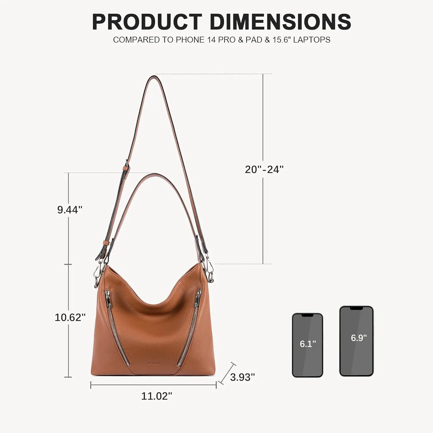 BOSTANTEN Women Leather Handbag Designer Large Hobo Purses Shoulder Bag Brown