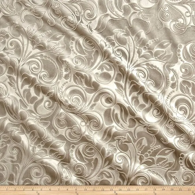 Brocade Scroll Velvet Fabric, 58 Inch in Width, Ideal Embossed Material for Home Décor