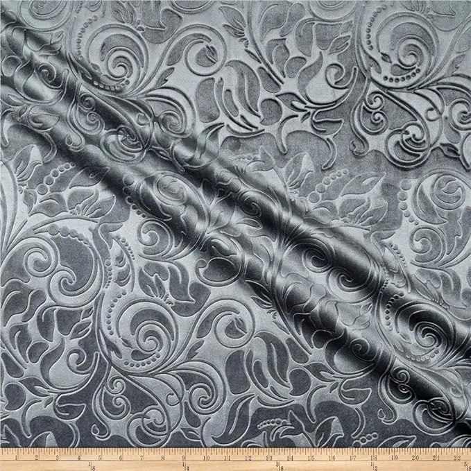 Brocade Scroll Velvet Fabric, 58 Inch in Width, Ideal Embossed Material for Home Décor