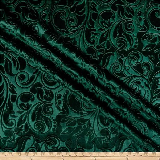 Brocade Scroll Velvet Fabric, 58 Inch in Width, Ideal Embossed Material for Home Décor