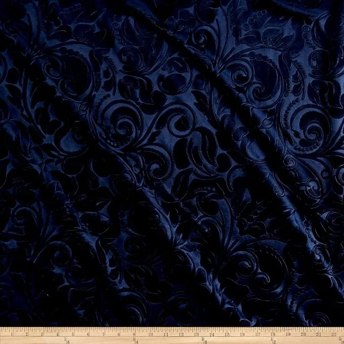 Brocade Scroll Velvet Fabric, 58 Inch in Width, Ideal Embossed Material for Home Décor
