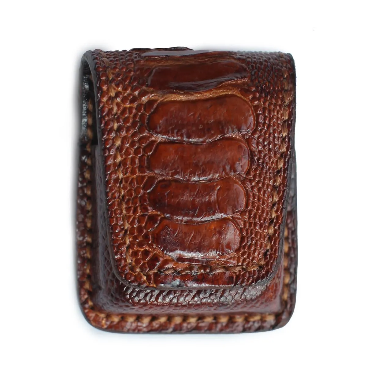 Brown Ostrich Foot Skin Lighter Bag; Flip Leather Lighter Bag Cover
